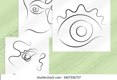 Contemporary abstract man face continuous one line drawing. Modern Wall Art print or poster mock up with shadow overlay. Hand drawn portrait on organic color sports and lines. Artistic card  template.