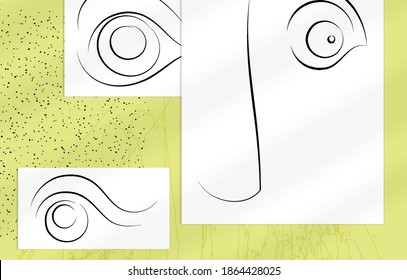 Contemporary abstract man face continuous one line drawing. Modern Wall Art print or poster mock up with shadow overlay. Hand drawn portrait on organic color sports and lines. Artistic card  template.