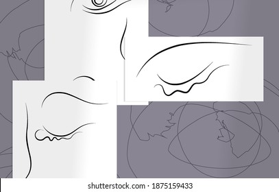 El hombre abstracto contemporáneo se enfrenta a un dibujo continuo de una línea. La moderna imagen de arte mural o afiche se burlan de la sombra. Retrato dibujado a mano sobre los deportes y líneas de color orgánicos. Plantilla de tarjeta artística.