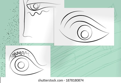 Contemporary abstract man face continuous one line drawing. Modern Wall Art print or poster mock up with shadow overlay. Hand drawn portrait on organic color sports and lines. Artistic card  template.