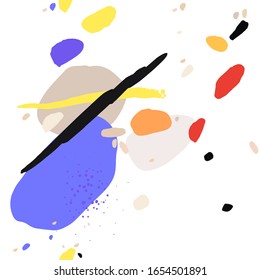 Contemporary abstract minimalistic pattern with stripes, geometric graphic shapes and strokes immitation. Bauhaus colorful abstraction for package design, wrapping paper, textile, fabric prints.