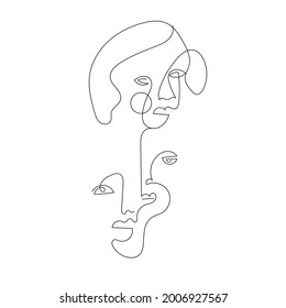 Dibujo abstracto contemporáneo de una línea en la cara. Decoración De Arte Imprimible, Pinturas De Arte Abstracto, Regalo De Calentamiento De Casa. Cara de cubismo. 