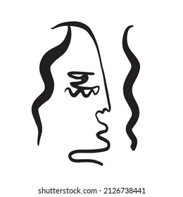 Zeitgenössisch abstraktes Einzeilenbild. Die Kunst des Kubismus: Dekoration Printable Kunst, Abstrakte Kunstdrucke, Moderne Wandkunst, Hauswärme Geschenk. Handgezeichnetes Portrait im modernen abstrakten Grafikstil.