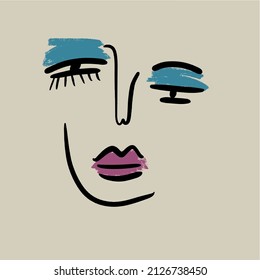 Contemporary abstract one line face. Cubism art. Decor Printable Art, Abstract Art Prints, Modern Wall Art, House Warming Gift. Hand drawn portrait in modern abstract graphic style.