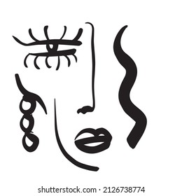 Contemporary abstract one line face. Cubism art. Decor Printable Art, Abstract Art Prints, Modern Wall Art, House Warming Gift. Hand drawn portrait in modern abstract graphic style.