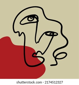 Contemporary abstract one line face. Cubism art. Decor Printable Art, Abstract Art Prints, Modern Wall Art, House Warming Gift. Hand drawn portrait in modern abstract graphic style.