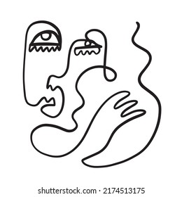 Contemporary abstract one line face. Cubism art. Decor Printable Art, Abstract Art Prints, Modern Wall Art, House Warming Gift. Hand drawn portrait in modern abstract graphic style.