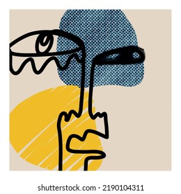 Frase de una línea abstracta contemporánea. Cubism art. Decor Printable Art, Resumen De Pinturas De Arte, Muro Moderno, Regalo De Calentamiento Doméstico. Retrato dibujado a mano en estilo gráfico abstracto moderno.