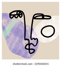 Frase de una línea abstracta contemporánea. Cubism art. Decor Printable Art, Resumen De Pinturas De Arte, Muro Moderno, Regalo De Calentamiento Doméstico. Retrato dibujado a mano en estilo gráfico abstracto moderno.