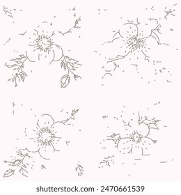 Contemporary abstract pattern, Rose hip wild spring flowers, abstract floral sketch art, hand drawn texture pencil,  botanical textures, artistic illustration