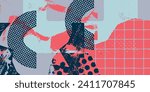 Contemporary abstract print, header, background, pattern with different shapes and textures. Vector illustration