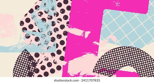 Zeitgenössischer abstrakter Druck, Header, Hintergrund, Muster mit unterschiedlichen Formen und Texturen. Vektorgrafik