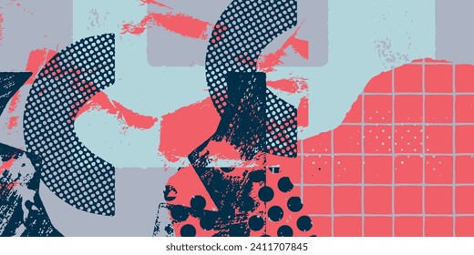 Contemporary abstract print, header, background, pattern with different shapes and textures. Vector illustration