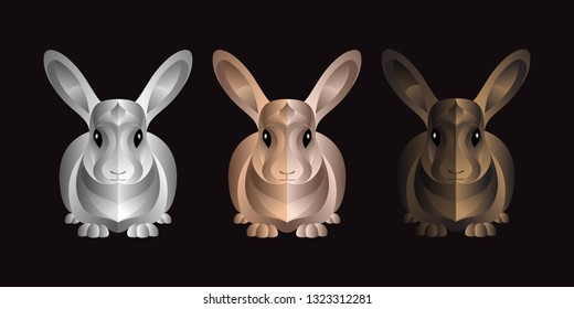 Contemporary abstract rabbit set. Geometric creative vector animal illustration.