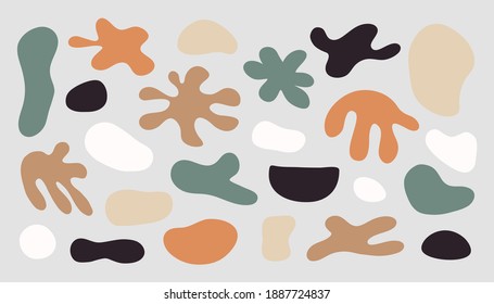 Contemporary abstract shape set. Geometric scribbles decorative hand drawn blobs, isolated doodle objects. Vector illustration
