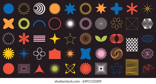 Contemporary abstract shapes for design. Various elements. Collection of objects for web, posters, banners, advertisements. Memphis. Some elements have editable stroke for comfortable editing. Part6