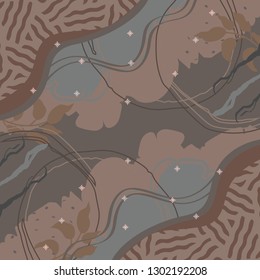 Contemporary abstract silk scarf pattern on brown. Hijab motif