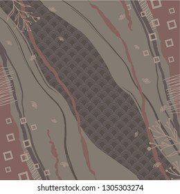 Contemporary abstract silk scarf pattern. Hijab style