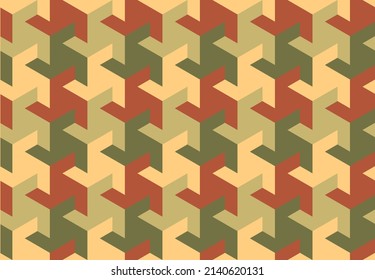 Contemporary abstract tessellated shapes in a repeating geometric pattern in earth tone shades of brown and green colors, vector illustration