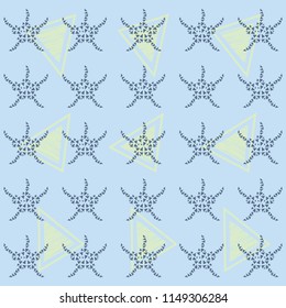 Contemporary abstract triangles on blue background