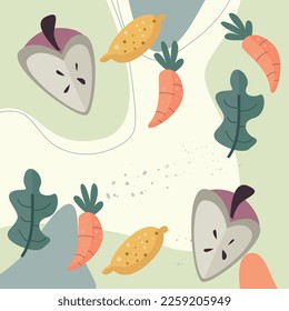 Contemporary abstract vector illustration. Colorful abstract fruit collage. Hand drawn fruit vector background