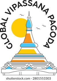 Contemporary abstract vector illustration of the Global Vipassana Pagoda