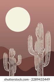 Contemporary aesthetic cactus in desert landscape poster.