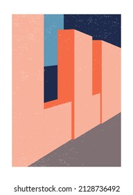 Afiche de arquitectura estética contemporánea de estilo moderno de mediados de siglo