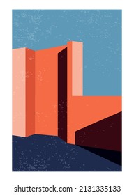 Contemporary aesthetic geometry architecture poster in mid century modern style