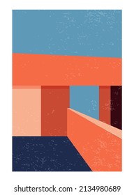 Contemporary aesthetic geometry architecture poster in mid century modern style