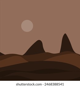 Contemporary aesthetic vector image illustration. Mountain and hill landscape with vintage color tone.