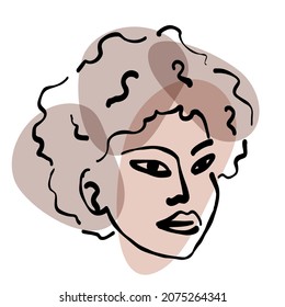 Contemporary African American woman art portrait, line art woman's face and shapes on a background. Poster, banner vector illustration in trendy boho or earth palette.