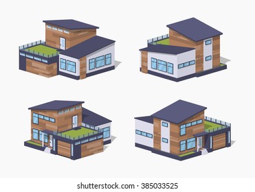 Contemporary american house. 3D lowpoly isometric vector illustration. The set of objects isolated against the white background and shown from different sides