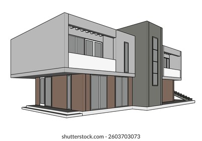 Contemporary Architectural Wireframe Sketch - Residential and Commercial Buildings - Vector Illustration