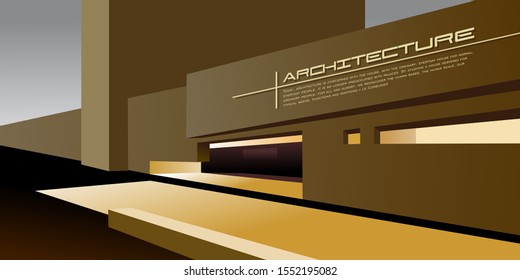 Contemporary architecture vector mockup for a layout landing page or design advertising booklet or leaflet. Abstract flat illustration.