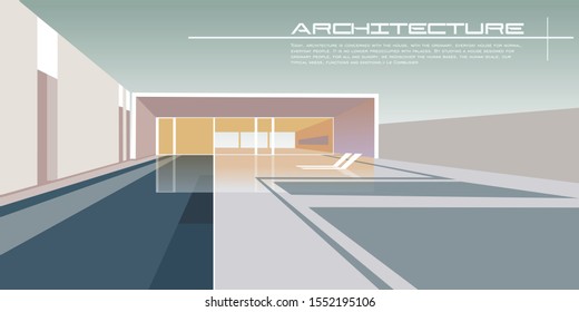 Contemporary architecture vector mockup for a layout landing page or design advertising booklet or leaflet. Abstract flat illustration.
