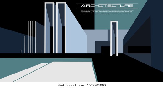 Contemporary architecture vector mockup for a layout landing page or design advertising booklet or leaflet. Abstract flat illustration.