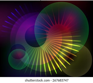 contemporary art abstract background, stars and rounds on dark background, vector