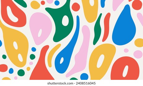 Contemporary art background. Colorful liquid organic shapes on beige backdrop. Naive hand drawn vector illustration.