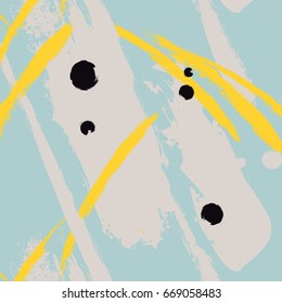 Contemporary art brush abstract pattern. Expressive print. Fashion trendy cloth texture. Watercolor pastel yellow blue drawing. minimalistic design