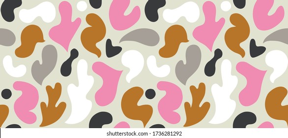 Contemporary art collage with multicolor abstract shapes. Vector seamless pattern with modern Scandinavian cut out elements.