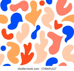 Contemporary art collage with multicolor abstract shapes. Vector seamless pattern with modern Scandinavian cut out elements.