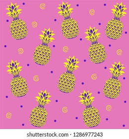 Contemporary art collage. Seamless pattern with pineapples.  Exotic tropical fruit. Pop art. Perfect for invitations, greeting cards, posters. Vector Illustration 