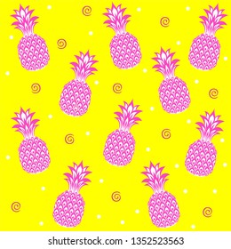 Contemporary art collage. Seamless pattern with pineapples.  Exotic tropical fruit. Pop art. Perfect for invitations, greeting cards, posters. Vector  Illustration 