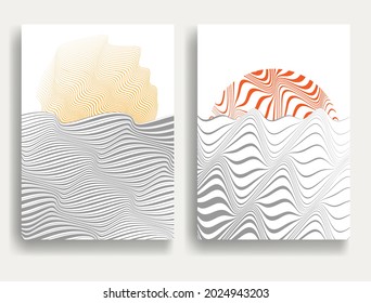 Contemporary art composition . Vector illustration . Modern sunset background . Minimal design brochure . Abstract geometric poster.