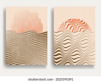 Contemporary art composition . Vector illustration . Modern sunset background . Minimal design brochure . Abstract geometric poster.