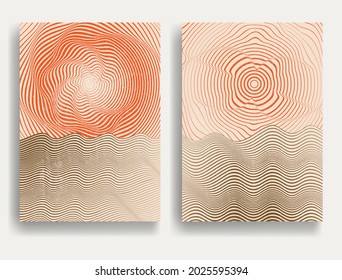 Contemporary art composition . Vector illustration . Modern sunset background . Minimal design brochure . Abstract geometric poster.
