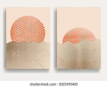 Contemporary art composition . Vector illustration . Modern sunset background . Minimal design brochure . Abstract geometric poster.