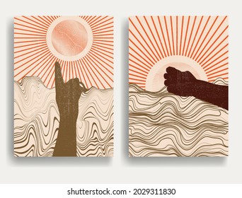 Contemporary art composition . Vector illustration . Modern sunset background . Minimal design brochure . Abstract geometric poster.