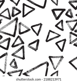 Contemporary art design grunge vector seamless texture for textile design. It was drawn by dry brush. Black and white pattern with triangle elements. Geometry abstraction.
